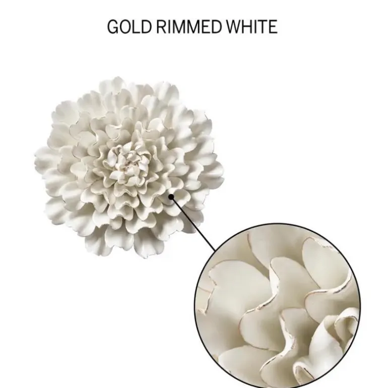 Ceramic Wall Flowers, 10" - Gold-Rimmed White