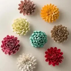 Ceramic Wall Flowers, 8" - Taupe