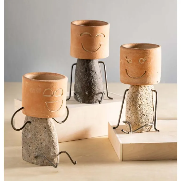 Clay and River Stone Plant Pot Head Shelf Sitter