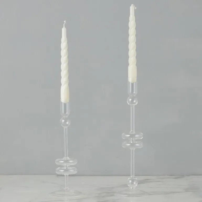 Clear Glass Candlestick Pair