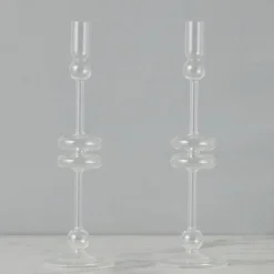 Clear Glass Candlestick Pair