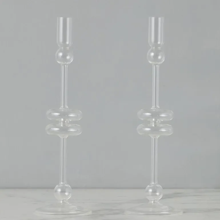 Clear Glass Candlestick Pair