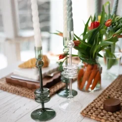 Clear Glass Candlestick Pair