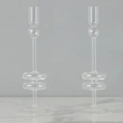 Clear Glass Candlestick Pair