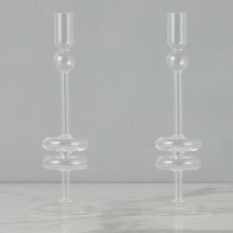 Clear Glass Candlestick Pair