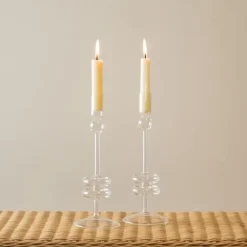Clear Glass Candlestick Pair