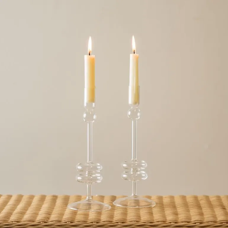Clear Glass Candlestick Pair