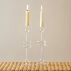 Clear Glass Candlestick Pair