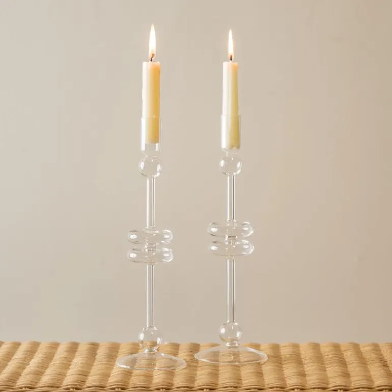 Clear Glass Candlestick Pair