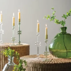 Clear Glass Candlestick Pair