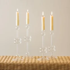 Clear Glass Candlestick Pair