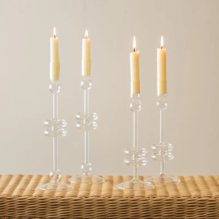Clear Glass Candlestick Pair