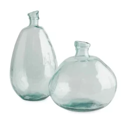 Clear Recycled Glass Balloon Vases, Set of 2 in Tall & Askew