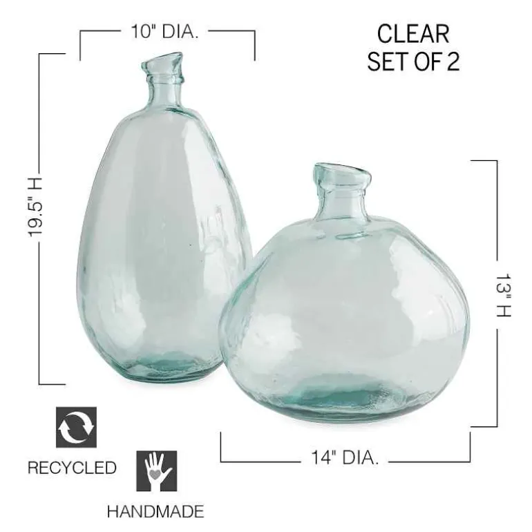 Clear Recycled Glass Balloon Vases, Set of 2 in Tall & Askew