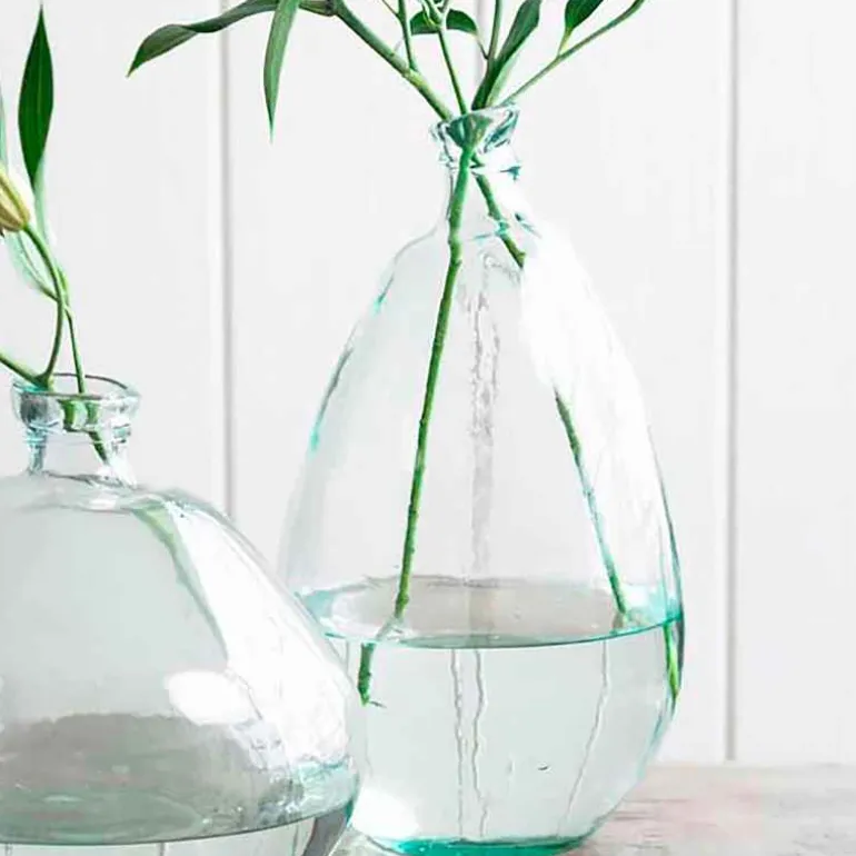 Clear Recycled Glass Balloon Vases, Set of 2 in Tall & Askew