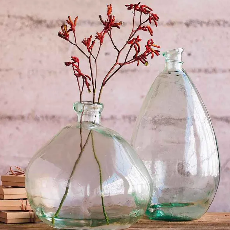 Clear Recycled Glass Balloon Vases, Set of 2 in Tall & Askew