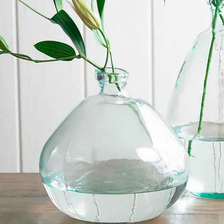 Clear Recycled Glass Balloon Vases, Set of 2 in Tall & Askew