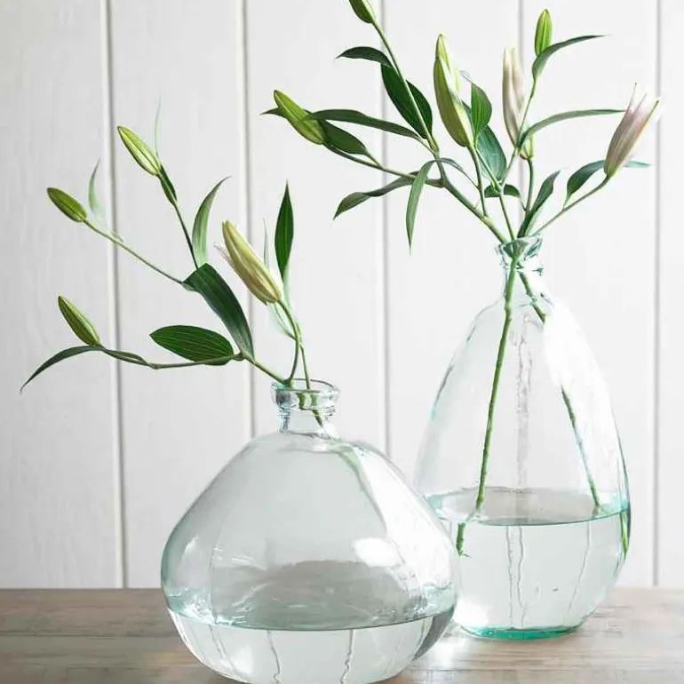 Clear Recycled Glass Balloon Vases, Set of 2 in Tall & Askew