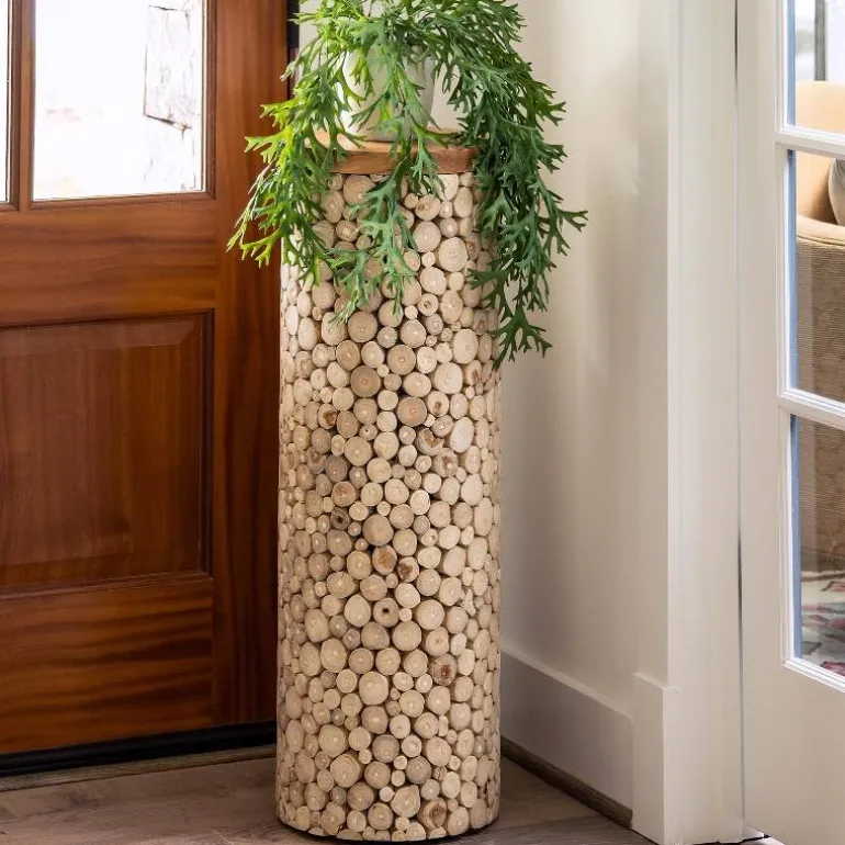 Column Pedestal Teak Wood Plant Stand
