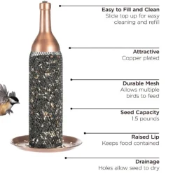 Copper-Finished Mesh Wine Bottle Bird Feeder