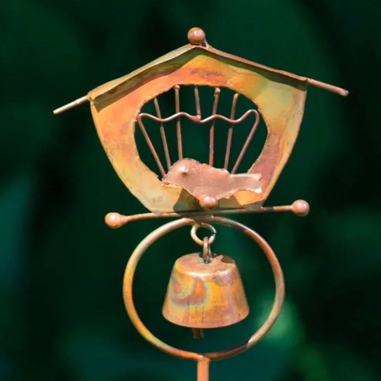 Copper-Flamed Bird House Garden Stakes, Set of 3
