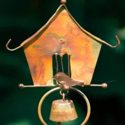 Copper-Flamed Bird House Garden Stakes, Set of 3