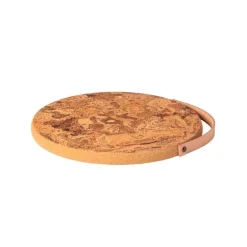 Cork Trivet with Leather Handle, 12"Dia.