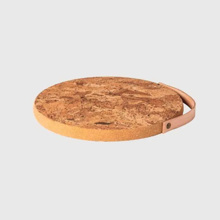 Cork Trivet with Leather Handle, 10"Dia.