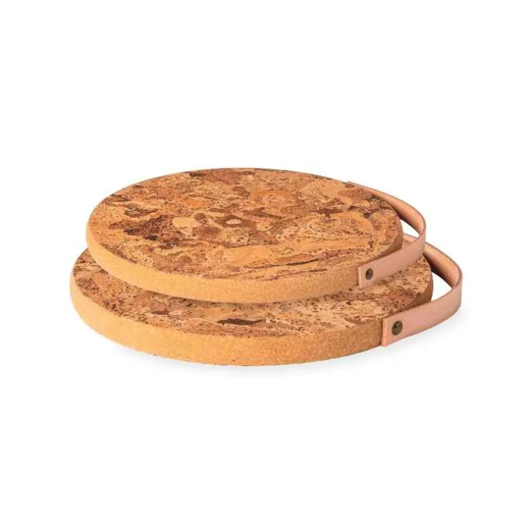 Cork Trivet with Leather Handle, 10"Dia.