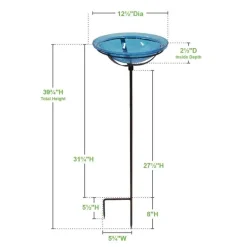 Crackle Glass Birdbath with Garden Stake