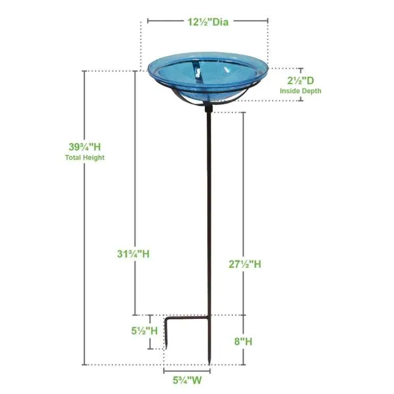 Crackle Glass Birdbath with Garden Stake