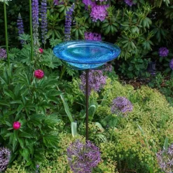 Crackle Glass Birdbath with Garden Stake