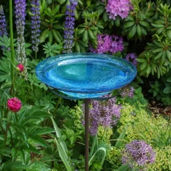 Crackle Glass Birdbath with Garden Stake