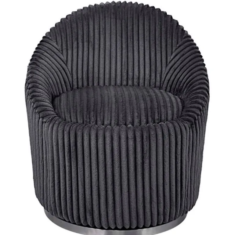 Crue Fluted Chenille Swivel Chair - Gunmetal