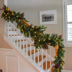 9' Dual Color LED In/Out Plug In Mixed Cedar Garland