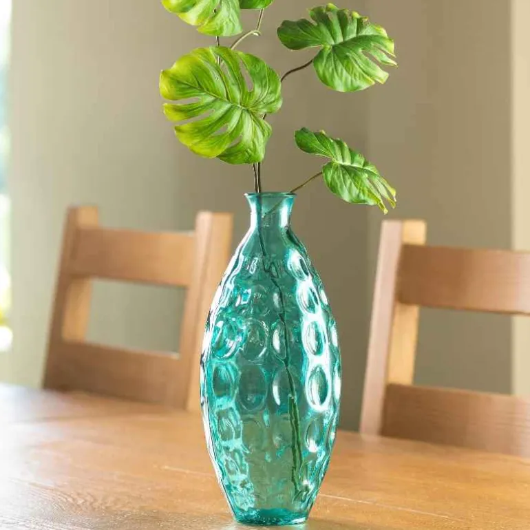Dune Tall Recycled Dimpled Glass Vase, 12"H - Blue