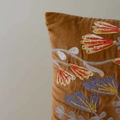 Embroidered Pillows with Flowers, set of 2