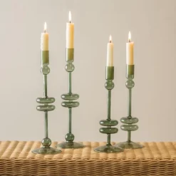 Emerald Glass Candlestick Pair