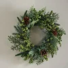 16" Evergreen Wreath with Green Berries & Pinecones