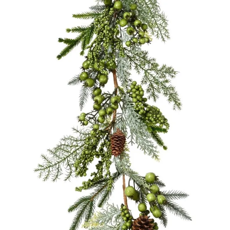 16" Evergreen Wreath with Green Berries & Pinecones