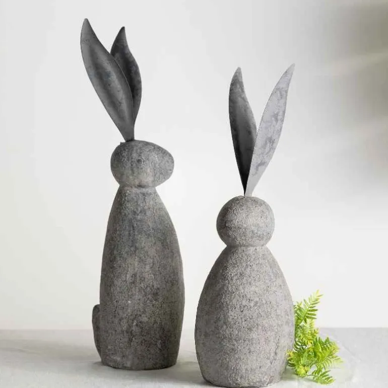 Faux Stone and Metal Rabbit Sculpture, Short