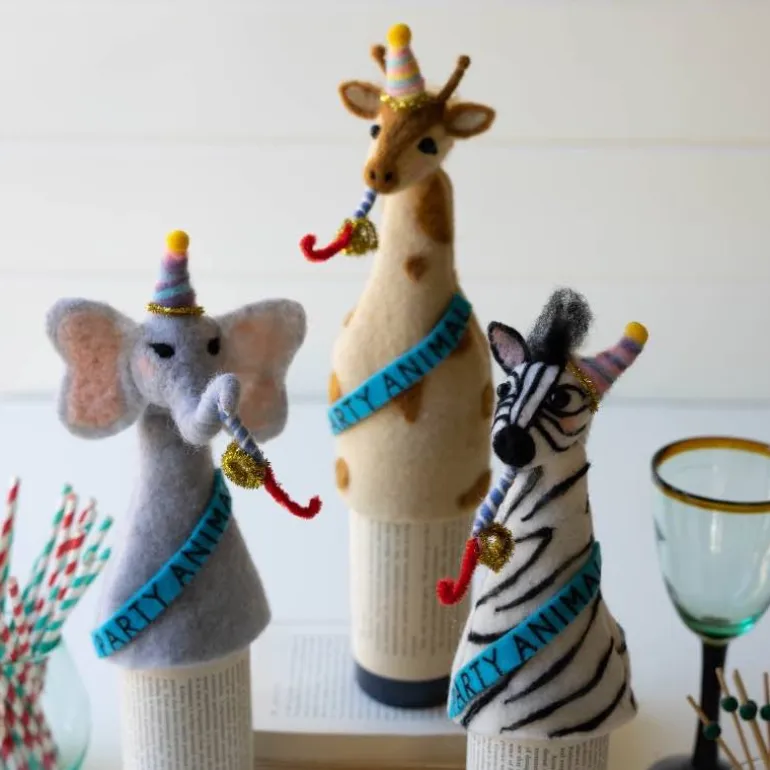 Felt Party Animals Bottle Toppers, Set of 3
