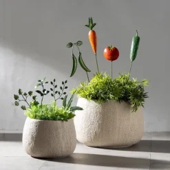 Fiber Clay Planters, Set of 2 - Taupe