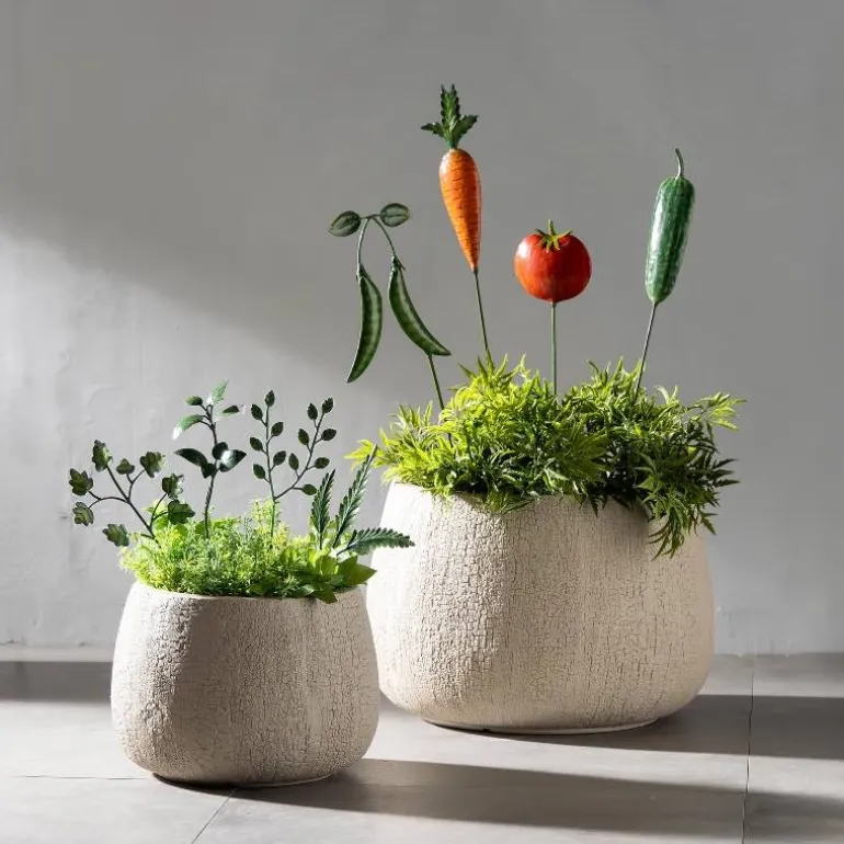 Fiber Clay Planters, Set of 2 - Taupe
