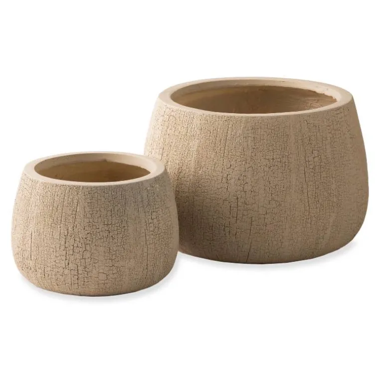 Fiber Clay Planters, Set of 2 - Taupe