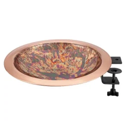 Fired Copper Bird Bath with Deck Bracket