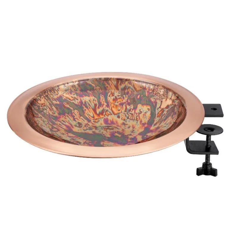 Fired Copper Bird Bath with Deck Bracket