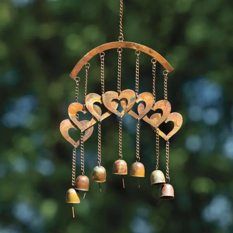 Flamed Copper Hearts Wind Chime