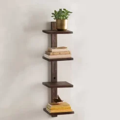 Floating Vertical Wall Shelf, 4-Shelf - Ebony