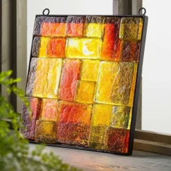 Framed Recycled Green Glass Block Art